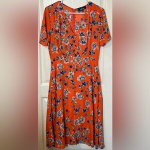 Lulus Windows Down Orange Floral Print Button-front Midi Dress - Size M